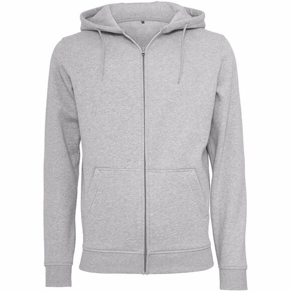 Build Your Brand Mens Heavy Zip Up Hoodie / Heather Gray